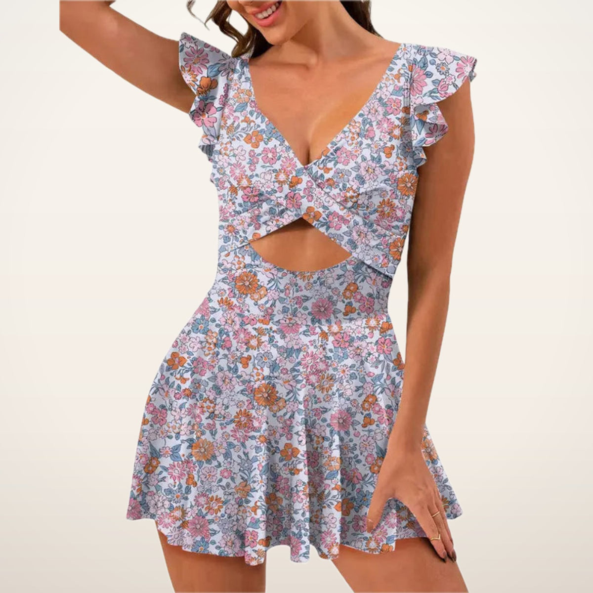 Cora Ruffle Cutout V-Neck Swim Dress | Velvetella