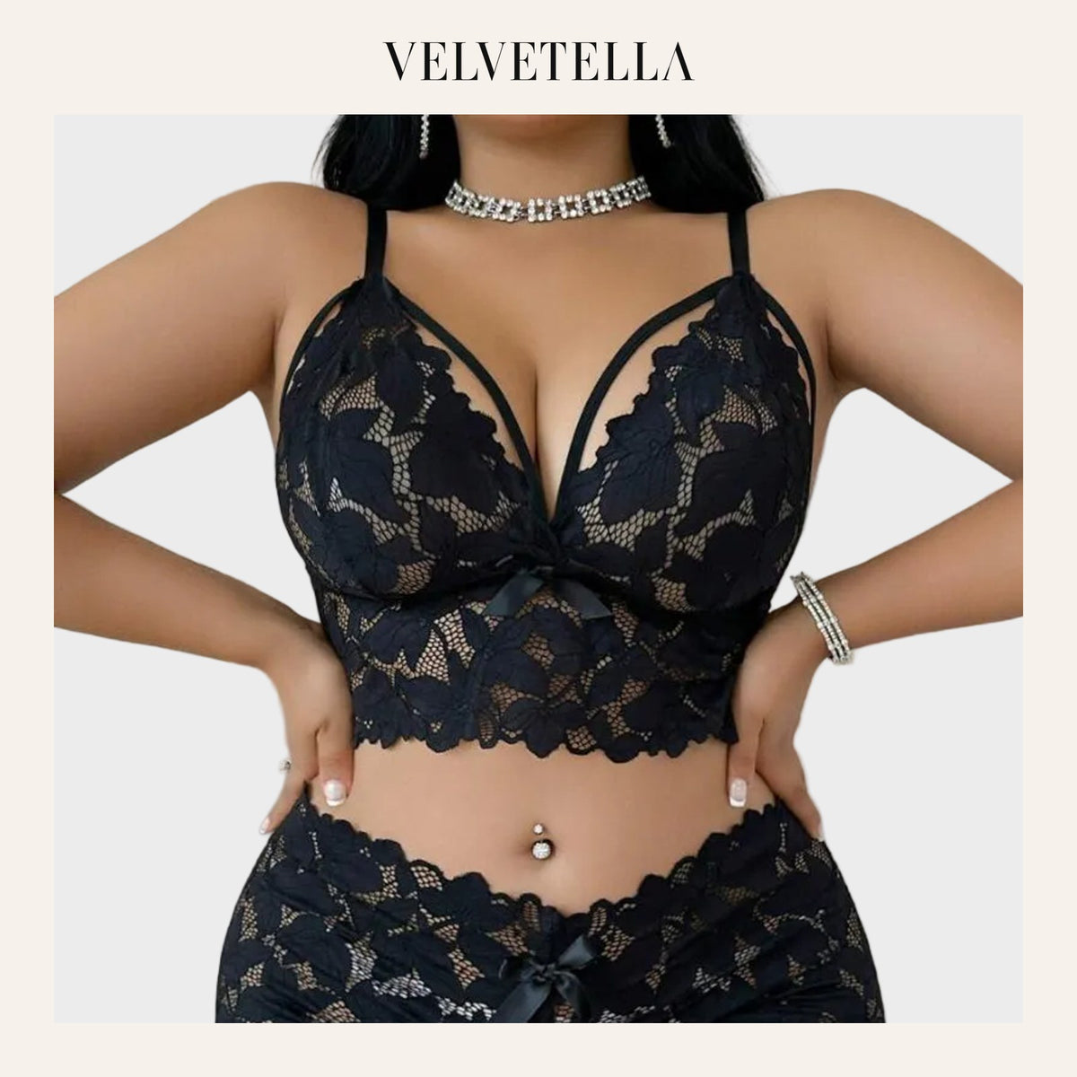 Plus Size Lace Lingerie Set 2-Piece Sexy Sleepwear | Velvetella