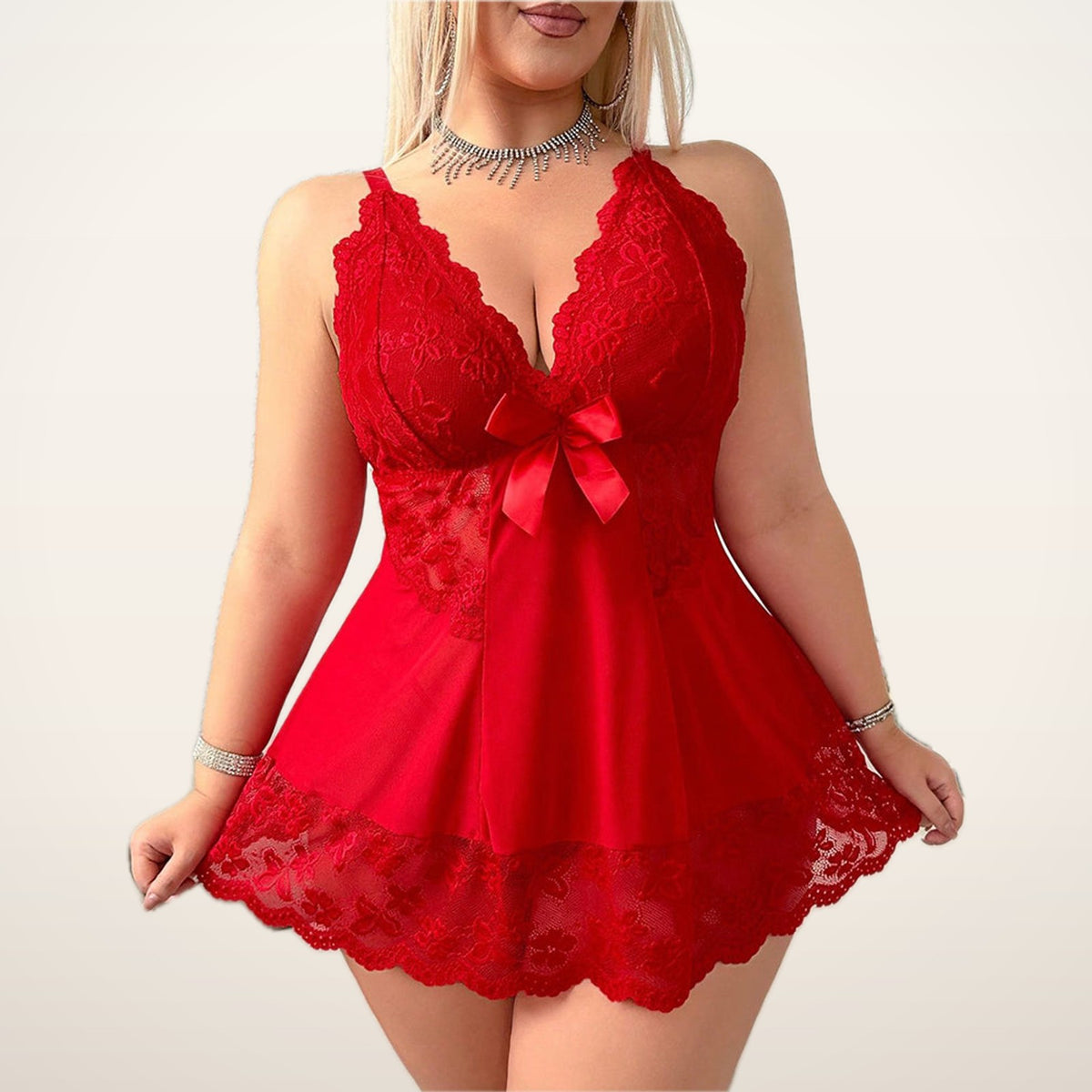 Belle Curve Sheer Lace Cami Set | Velvetella