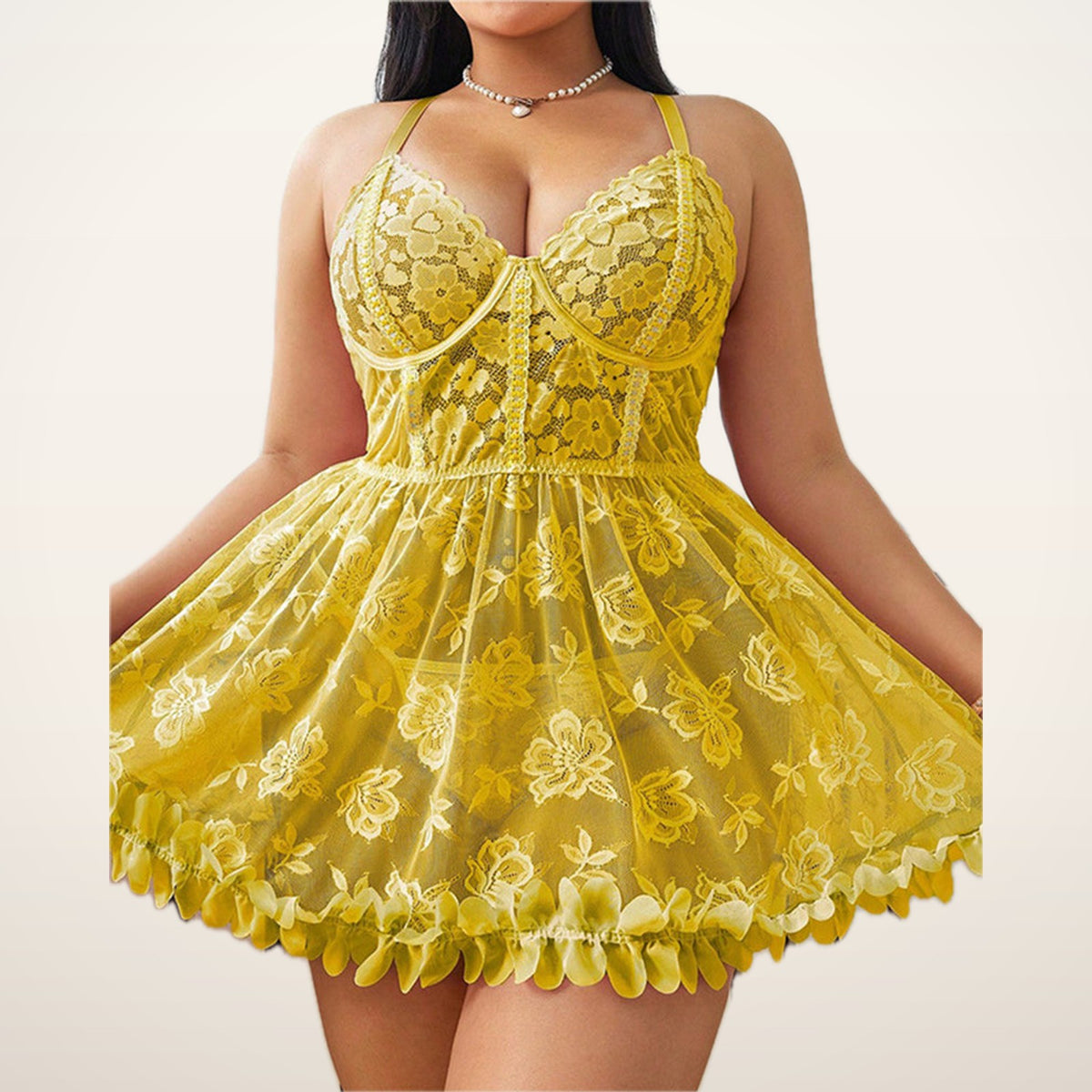Belle Curve Sheer Lace Babydoll & Panty | Velvetella