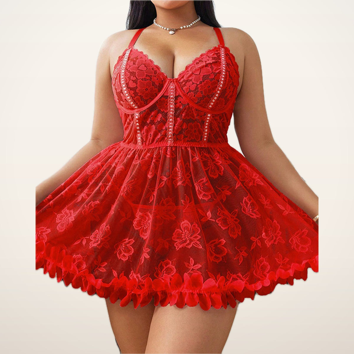 Belle Curve Sheer Lace Babydoll & Panty | Velvetella