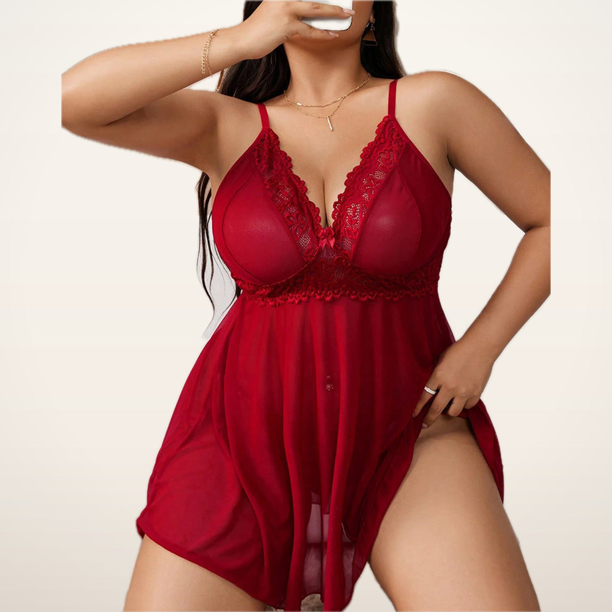 Belle Curve Sheer Lace Cami Dress & Panty | Velvetella