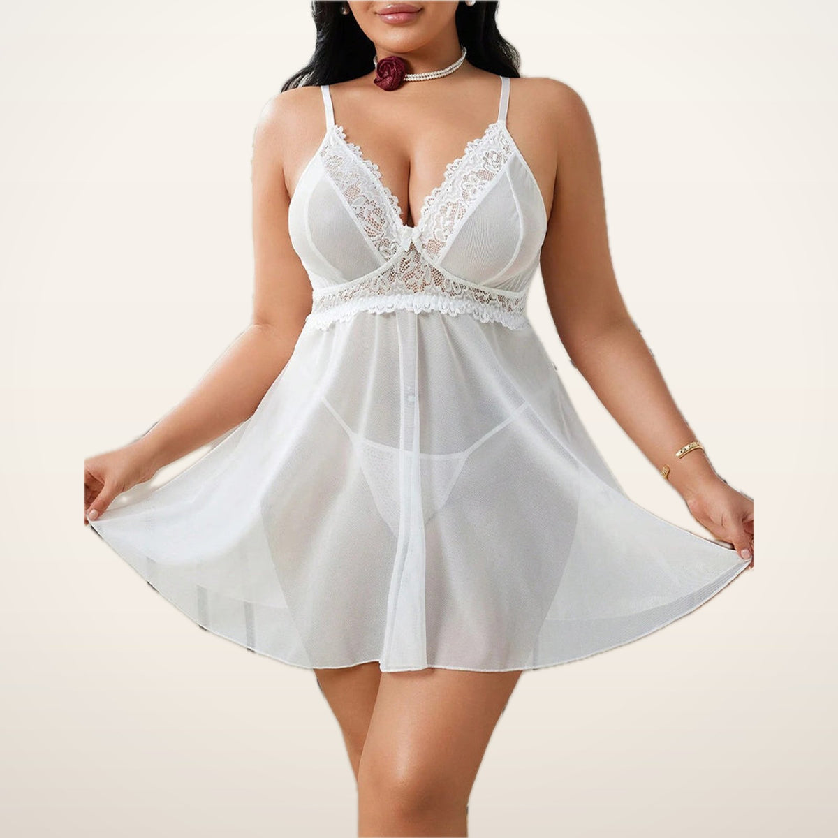Belle Curve Sheer Lace Cami Dress & Panty | Velvetella