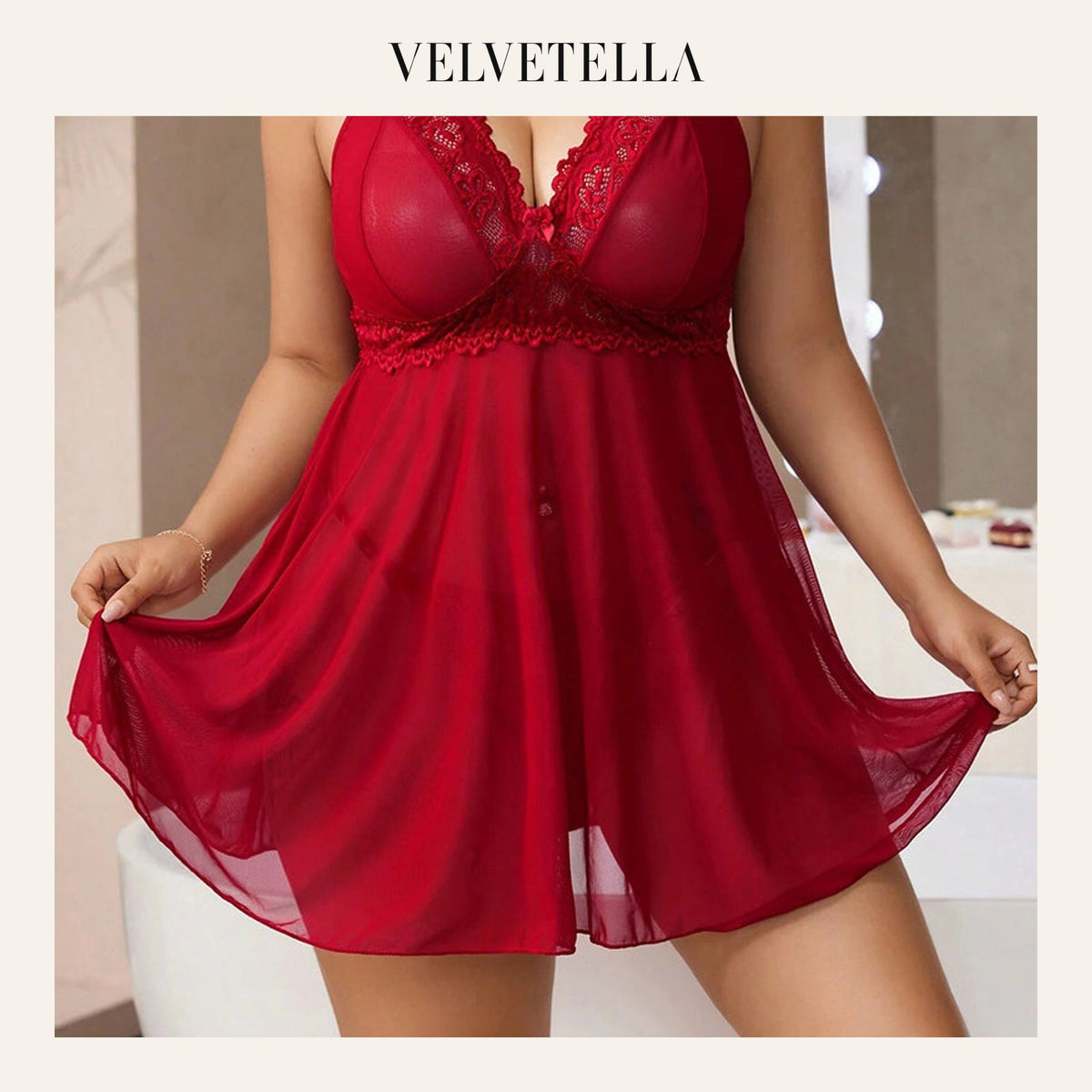 Plus Size Sexy Sheer Lace Cami Dress with Panty | Velvetella