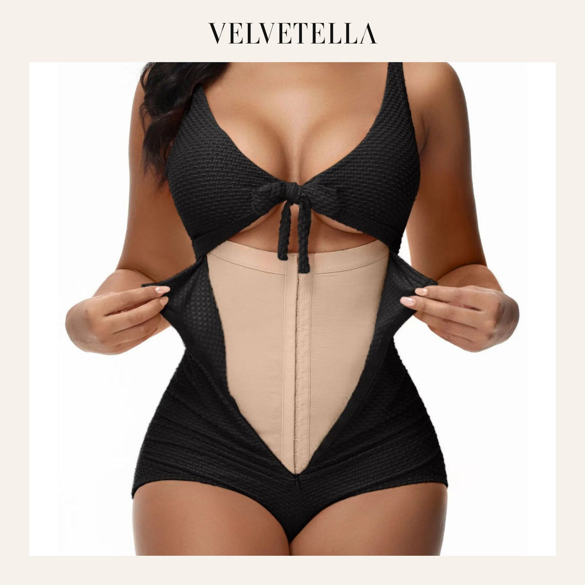Plus Size Tummy Control One Piece Swimsuit Cutout Tie Knot Slimming Bathing Suit | Velvetella