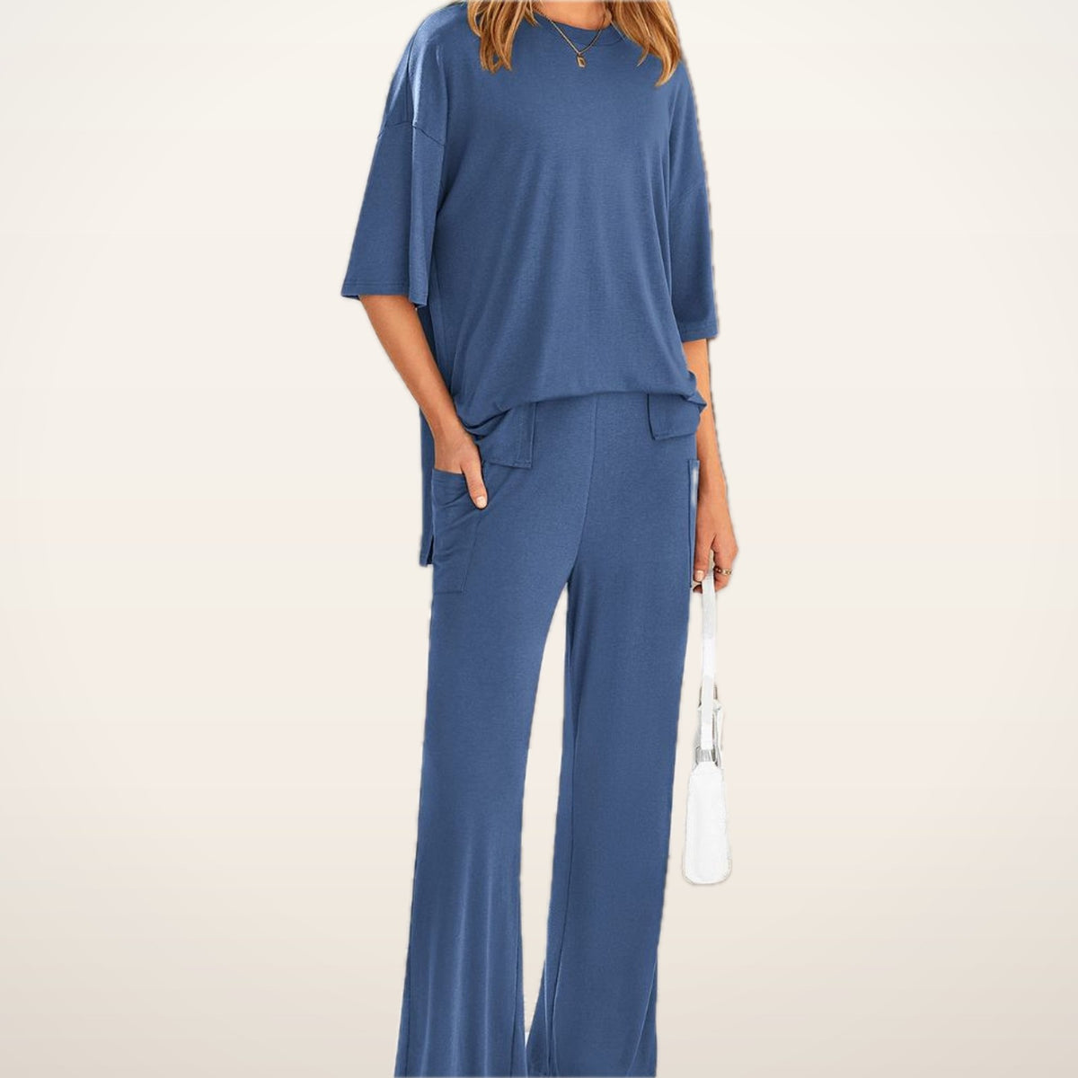 Relaxed Split-Hem Top & Wide-Leg Pants Set | Velvetella