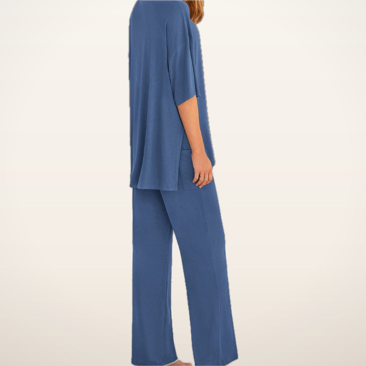 Relaxed Split-Hem Top & Wide-Leg Pants Set | Velvetella