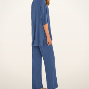 Relaxed Split-Hem Top & Wide-Leg Pants Set | Velvetella