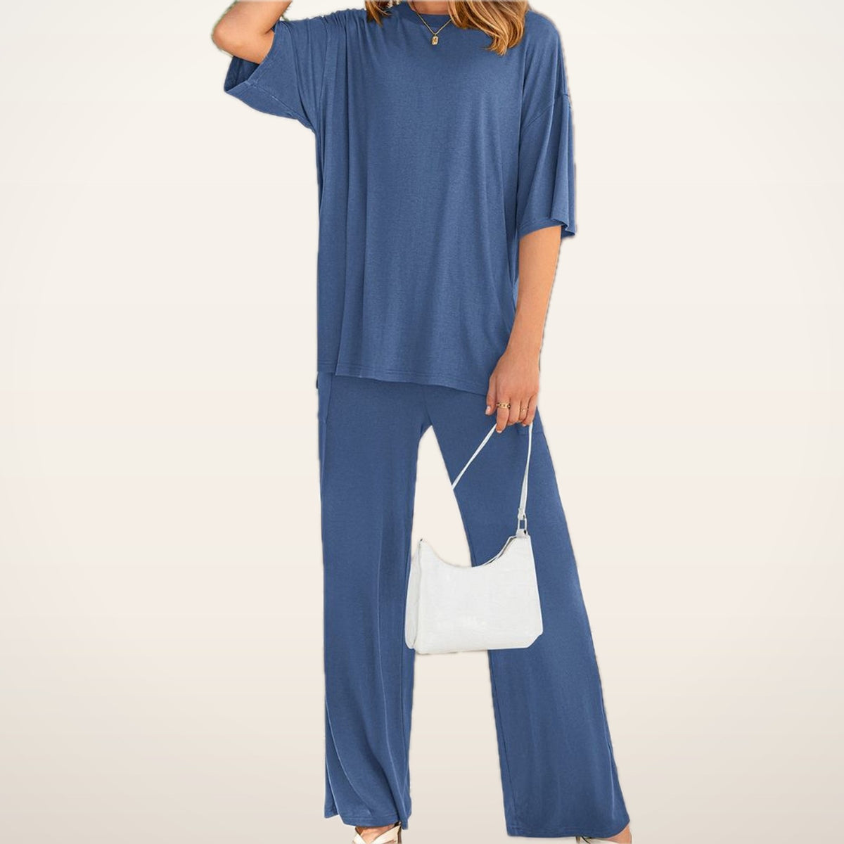 Relaxed Split-Hem Top & Wide-Leg Pants Set | Velvetella