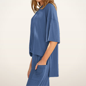 Relaxed Split-Hem Top & Wide-Leg Pants Set | Velvetella