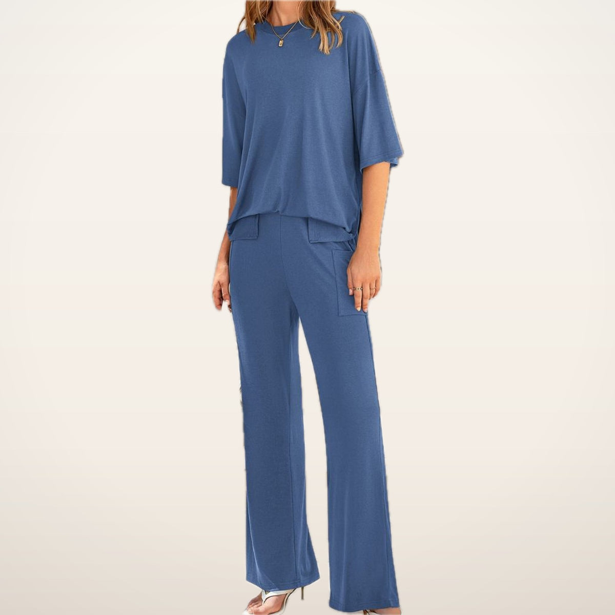 Relaxed Split-Hem Top & Wide-Leg Pants Set | Velvetella