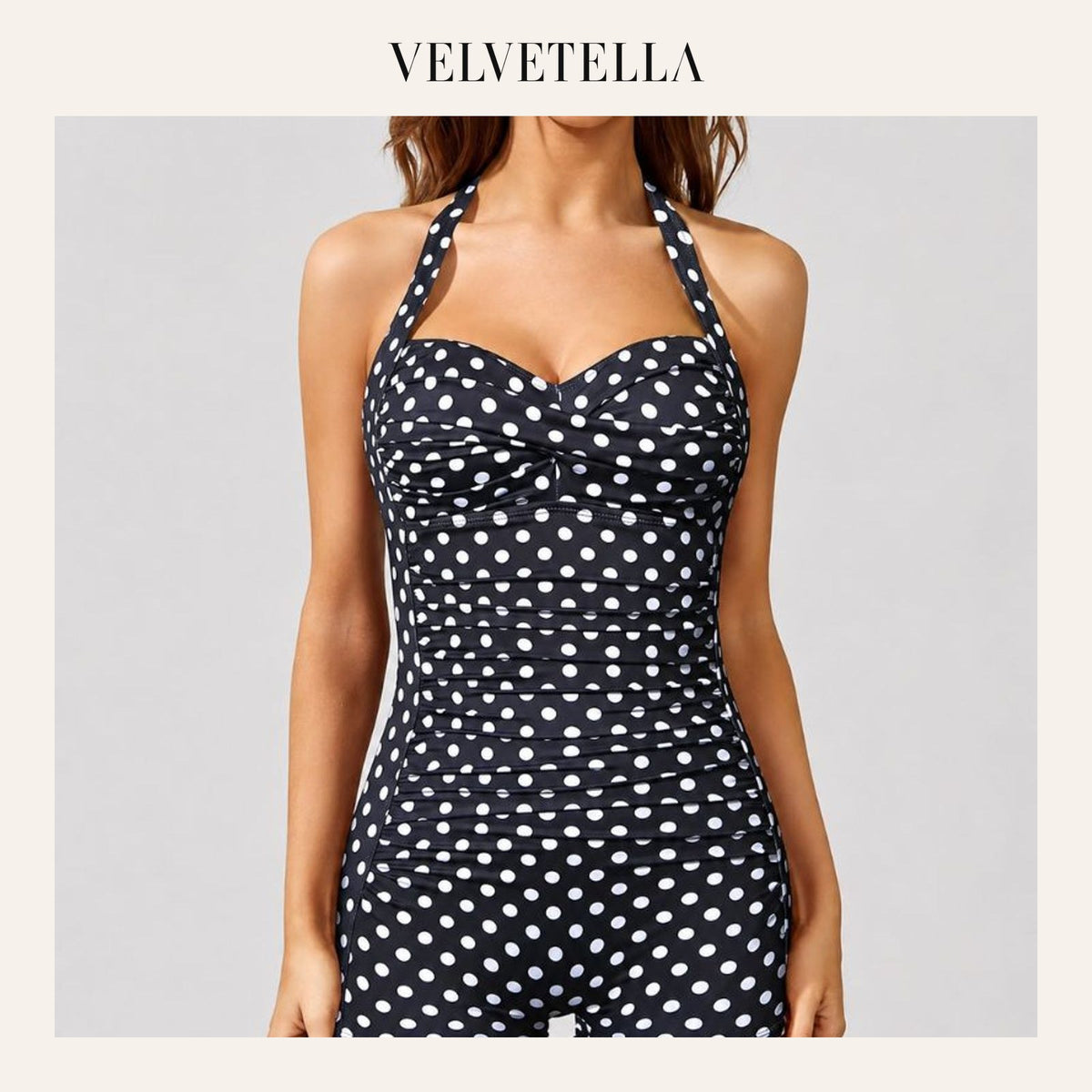 Retro Halter Tummy Control Boyleg One-Piece Swimsuit | Velvetella