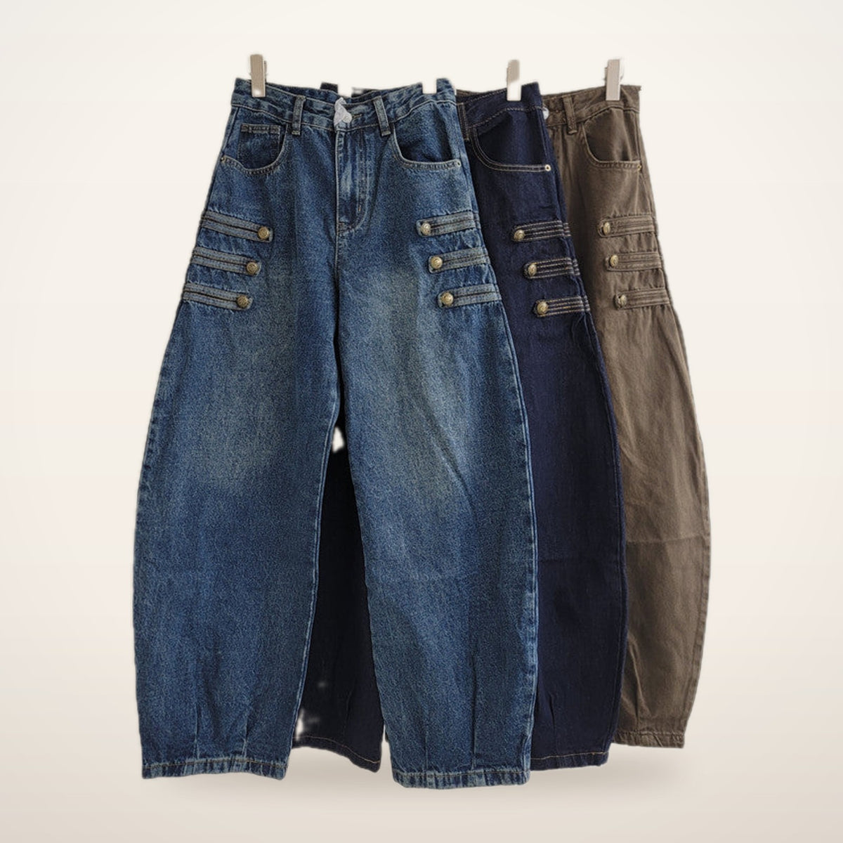 Riva Button-Trim Barrel Leg Jeans | Velvetella