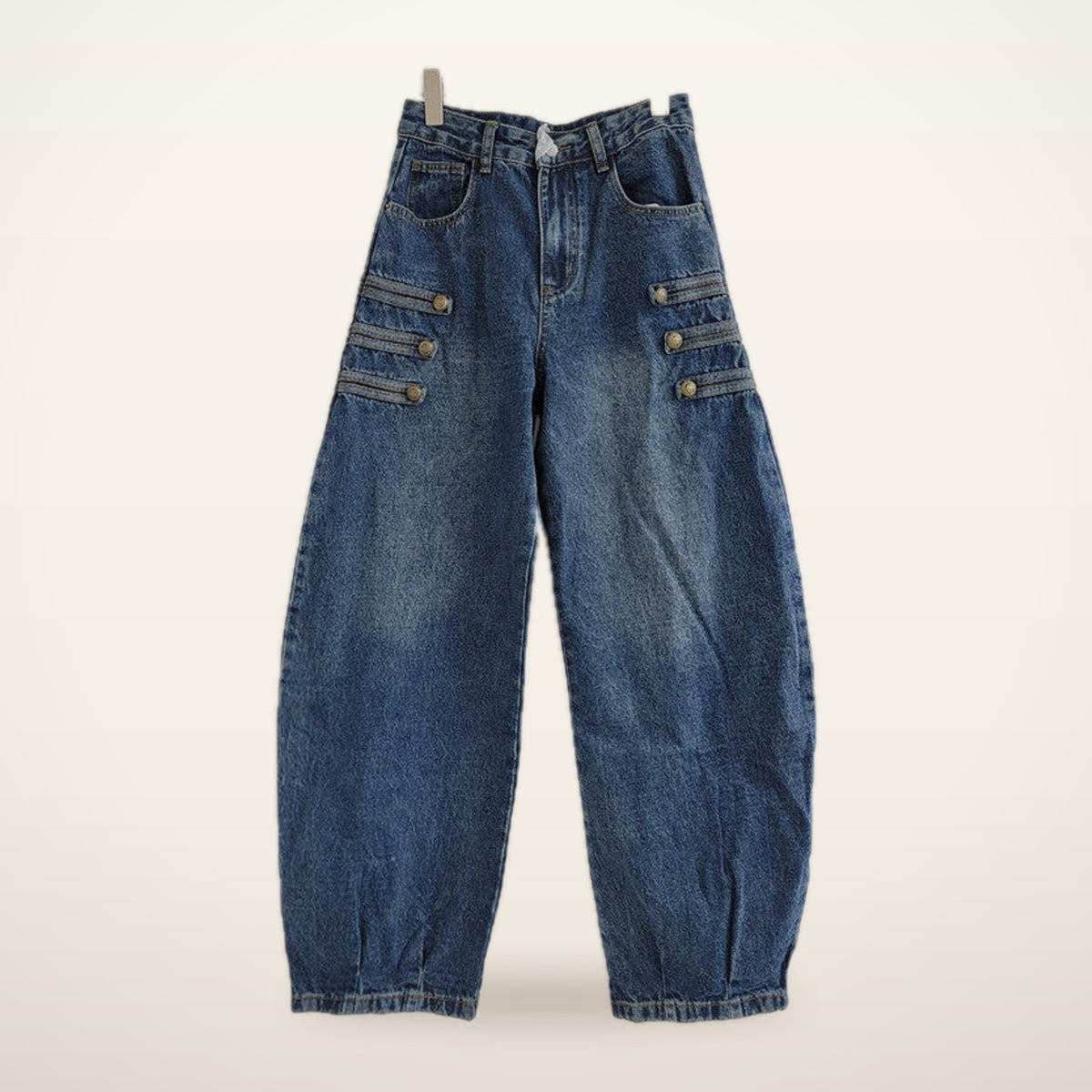 Riva Button-Trim Barrel Leg Jeans | Velvetella