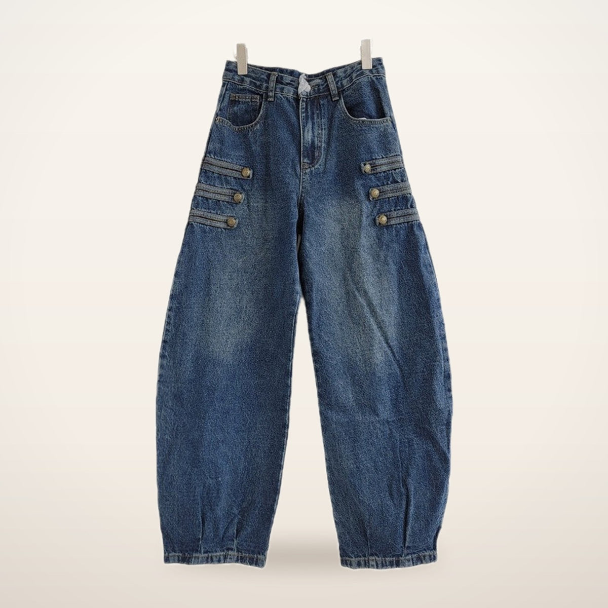 Riva Button-Trim Barrel Leg Jeans | Velvetella