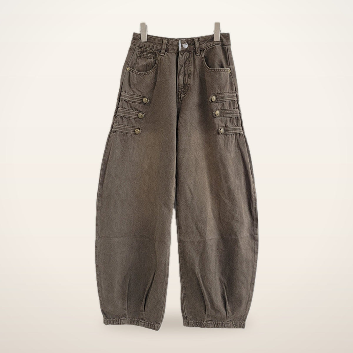 Riva Button-Trim Barrel Leg Jeans | Velvetella
