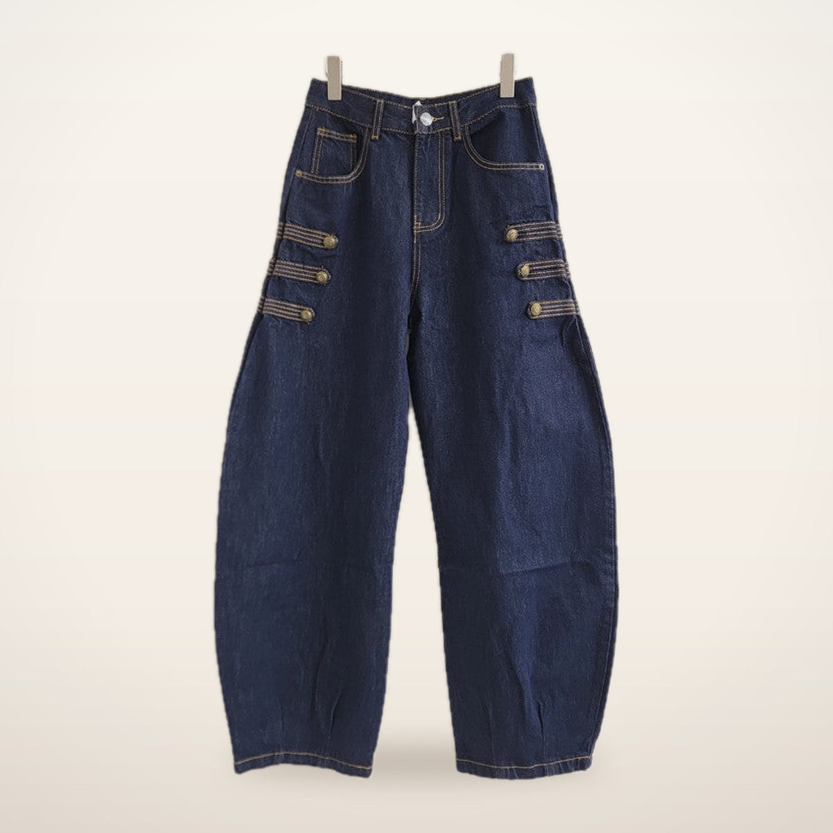 Riva Button-Trim Barrel Leg Jeans | Velvetella