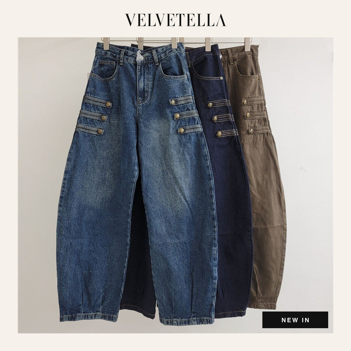 Riva Button-Trim Barrel Leg Jeans | Velvetella