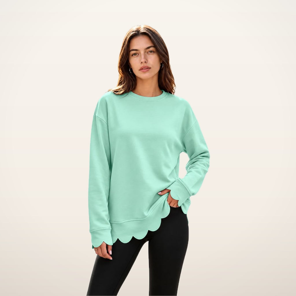 Scallop Hem Oversized Crewneck Sweatshirt | Velvetella
