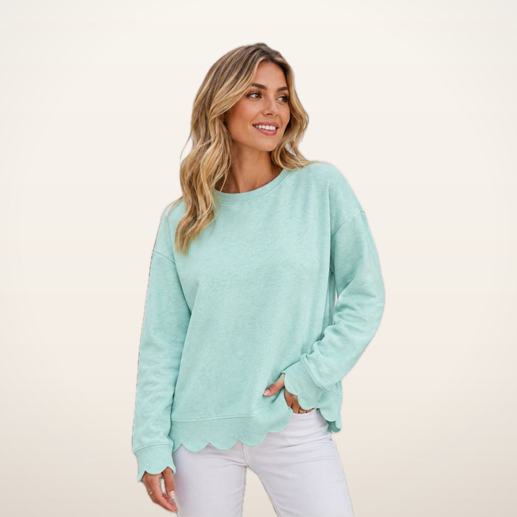 Scallop Hem Oversized Crewneck Sweatshirt | Velvetella