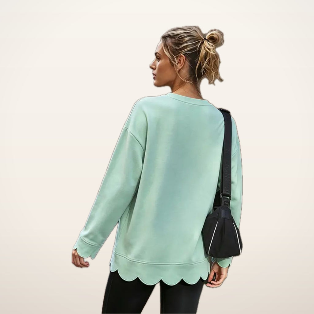 Scallop Hem Oversized Crewneck Sweatshirt | Velvetella