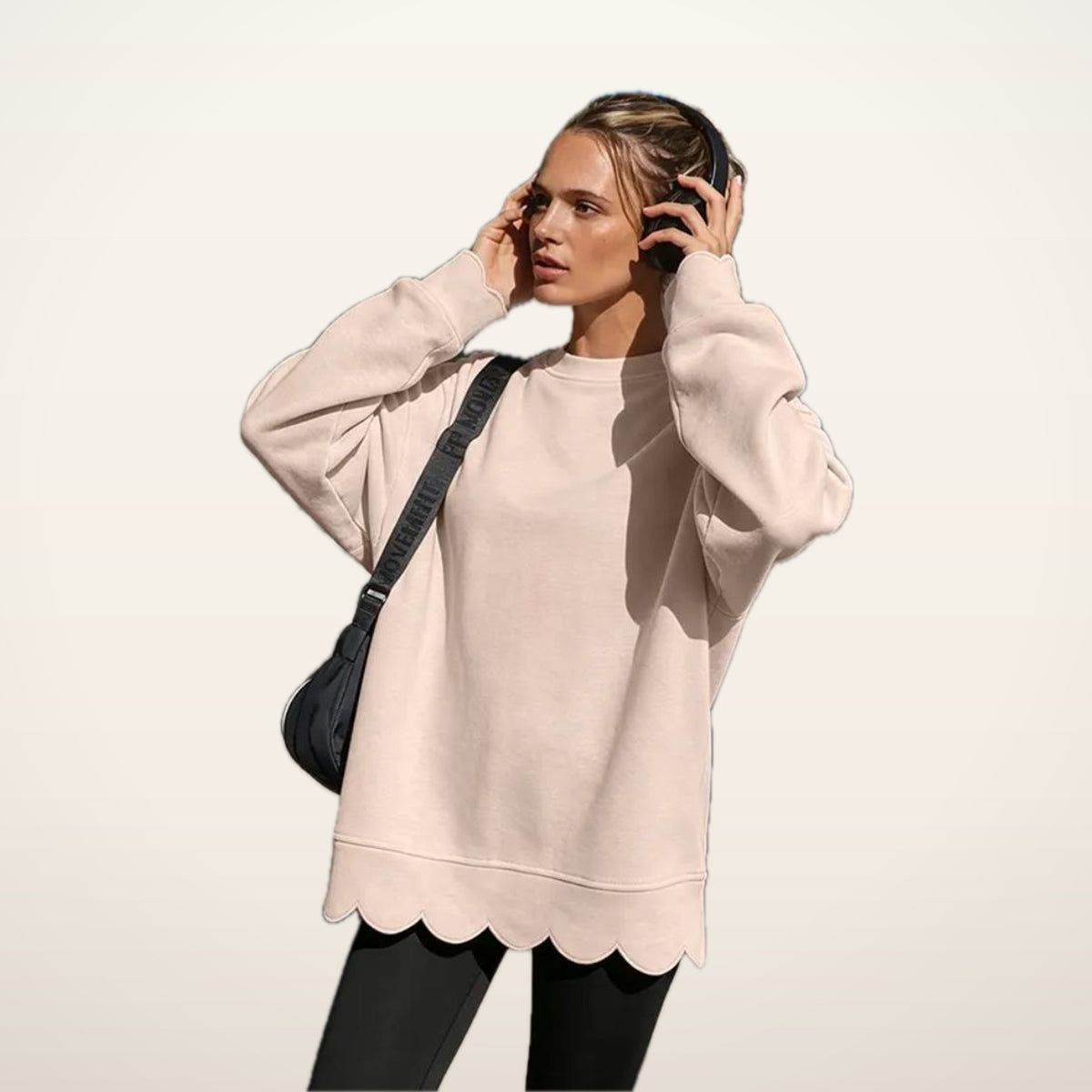 Scallop Hem Oversized Crewneck Sweatshirt | Velvetella