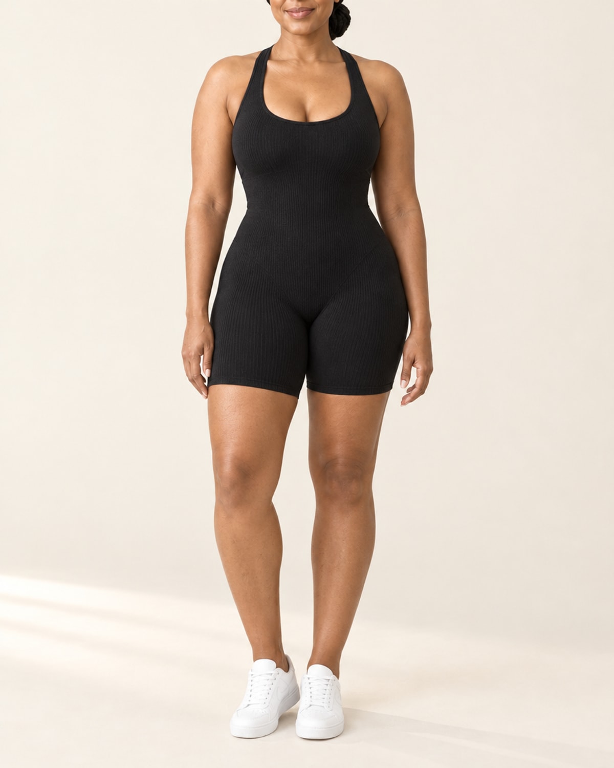 Sculpt Open-Back Bodysuit in Black – front | Velvetella