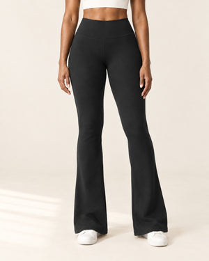 Sculpt Scrunch Flare Pant with Pockets in Black – front | Velvetella