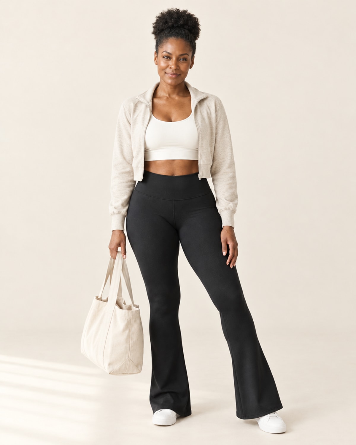 Sculpt Scrunch Flare Pant with Pockets in Black – full look | Velvetella