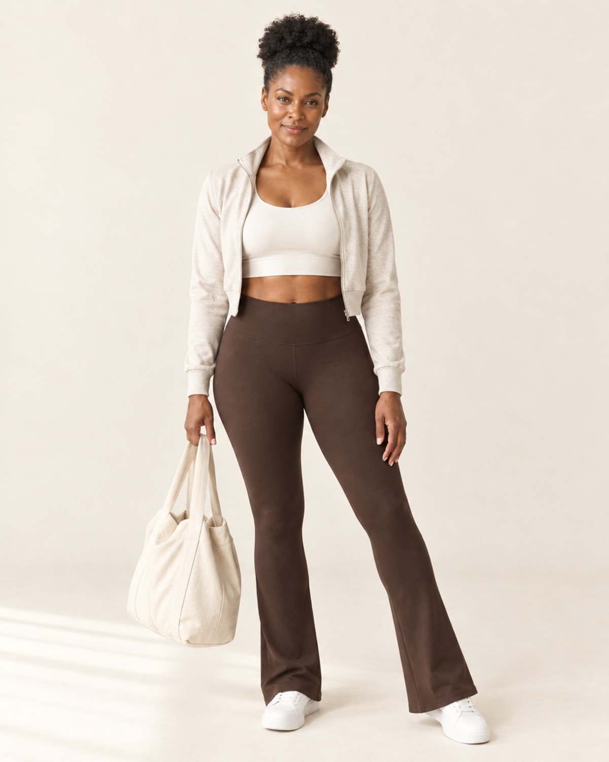 Sculpt Scrunch Flare Pant with Pockets in Cocoa – full look | Velvetella