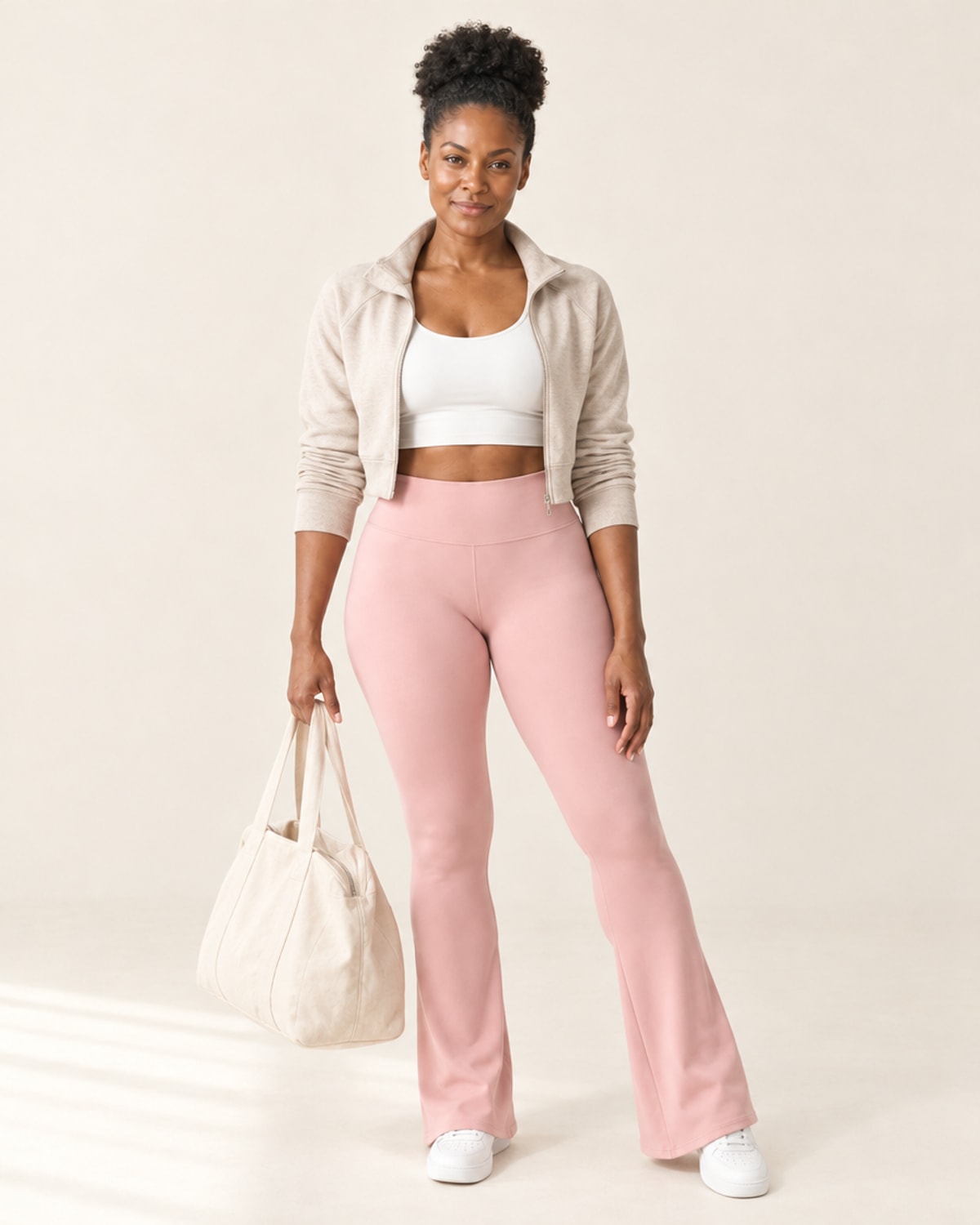 Sculpt Scrunch Flare Pant with Pockets in Pink – full look | Velvetella