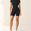 Sculpt Zip Short-Sleeve Jumpsuit in Black – front | Velvetella