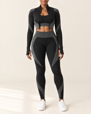 Seamless 3-Piece Set in Black Grey – front | Velvetella