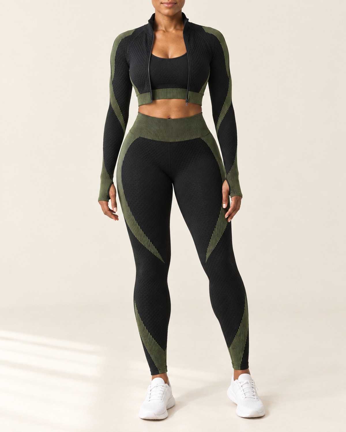Seamless 3-Piece Set in Black Olive – front | Velvetella