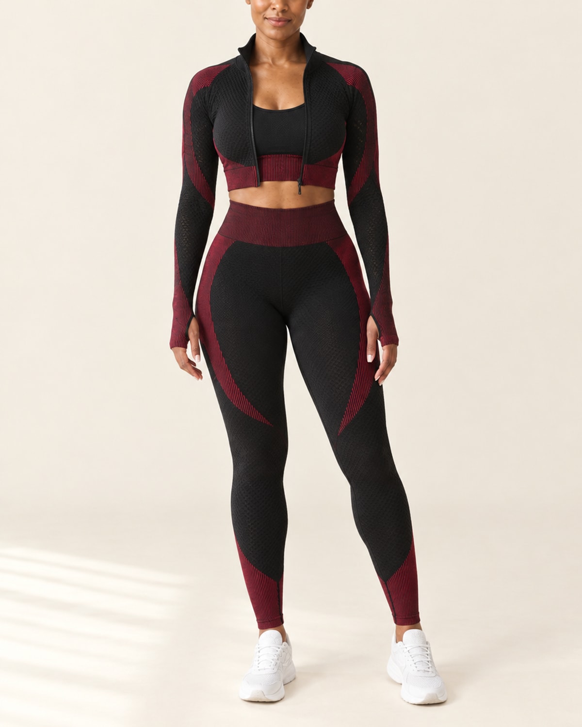 Seamless 3-Piece Set in Black Ruby – front | Velvetella