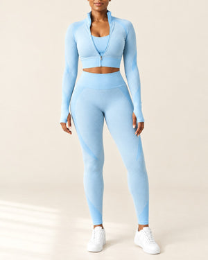 Seamless 3-Piece Set in Sky Blue – front | Velvetella
