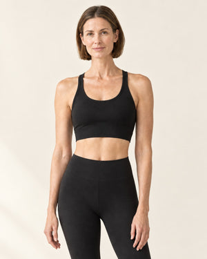 Seamless Cross-Strap Bra Tank in Fashion Black – front | Velvetella