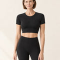Seamless Knit Tee in Black – front | Velvetella