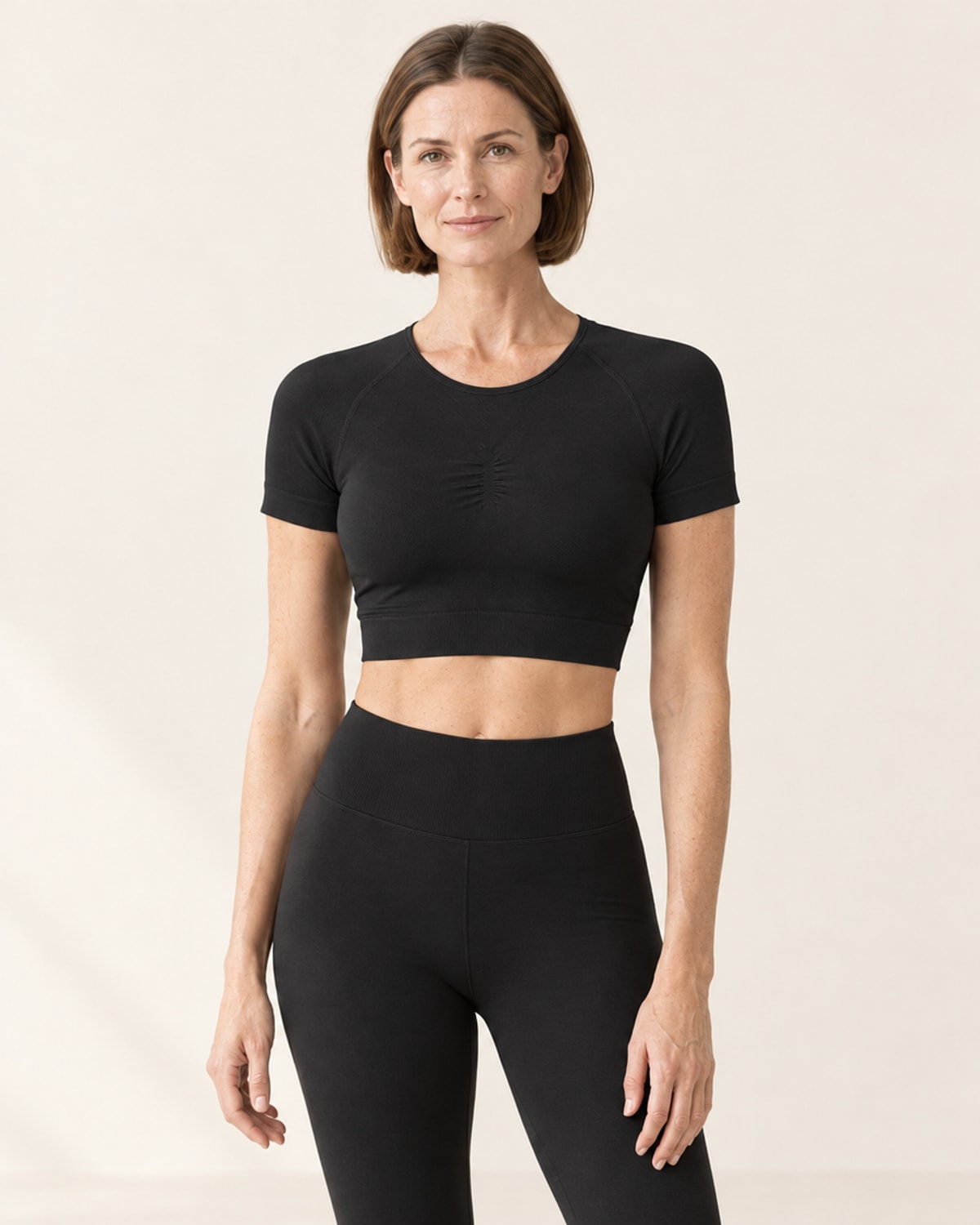 Seamless Knit Tee in Black – front | Velvetella