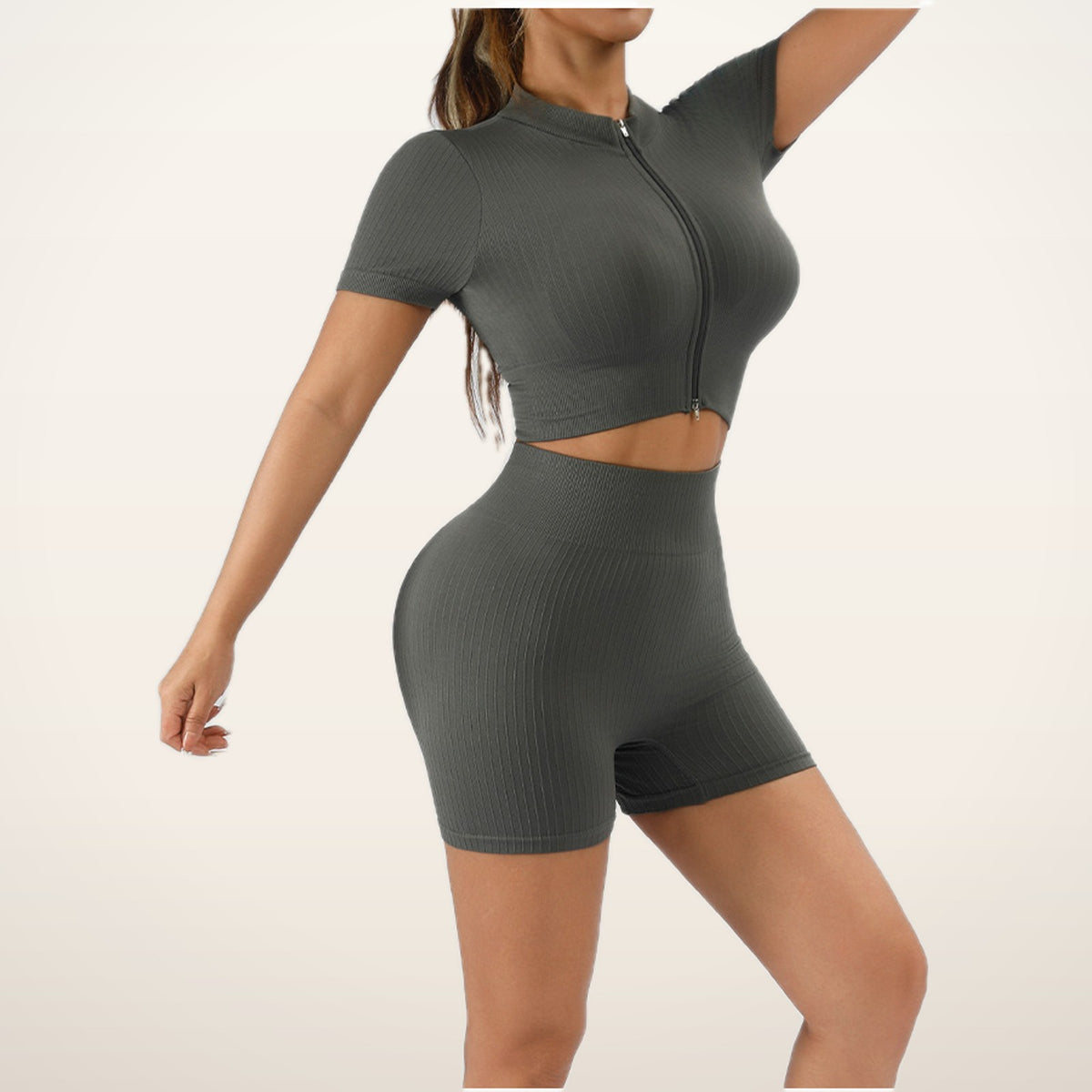 Seamless Rib Crop Top & Short Set | Velvetella