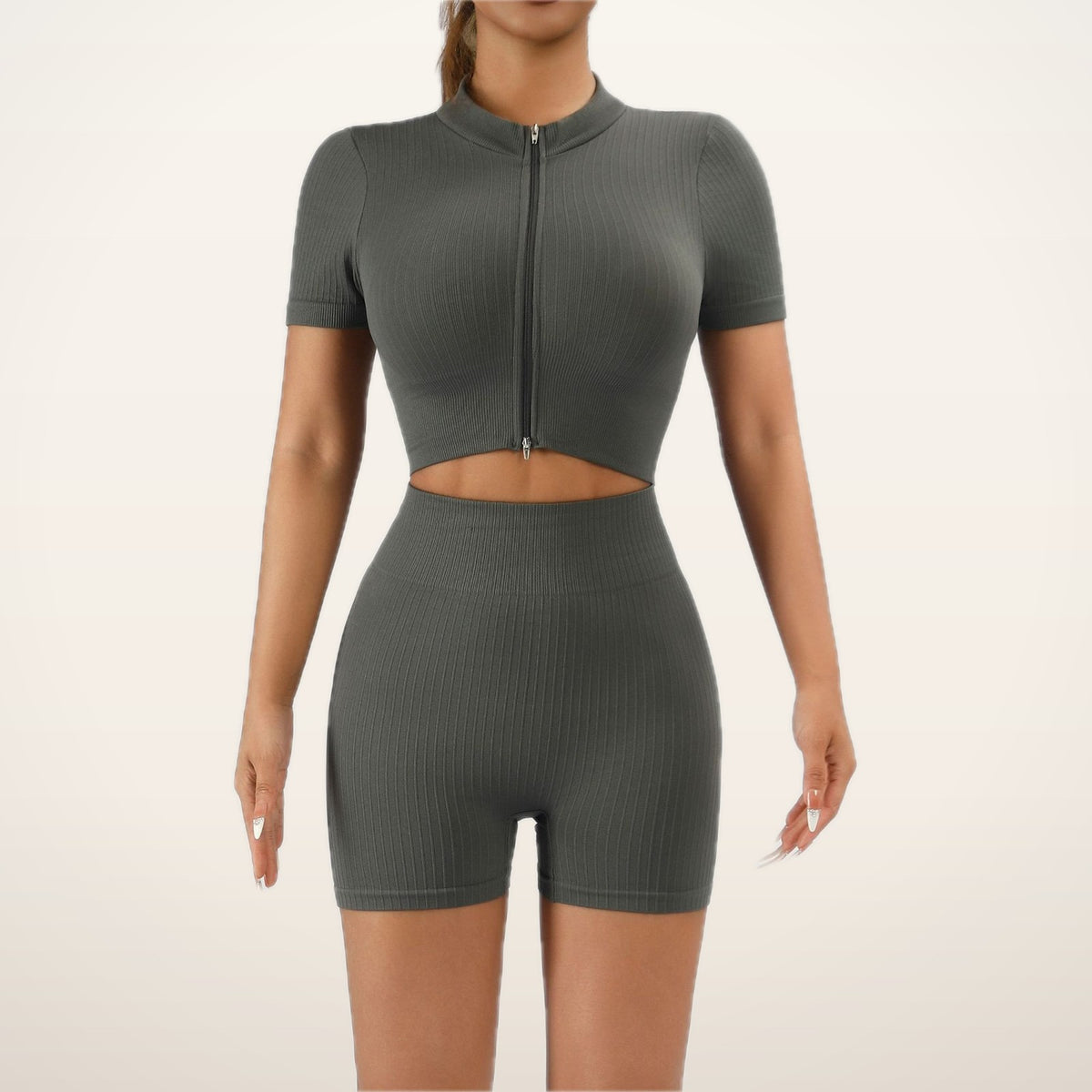 Seamless Rib Crop Top & Short Set | Velvetella