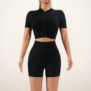 Seamless Rib Crop Top & Short Set | Velvetella