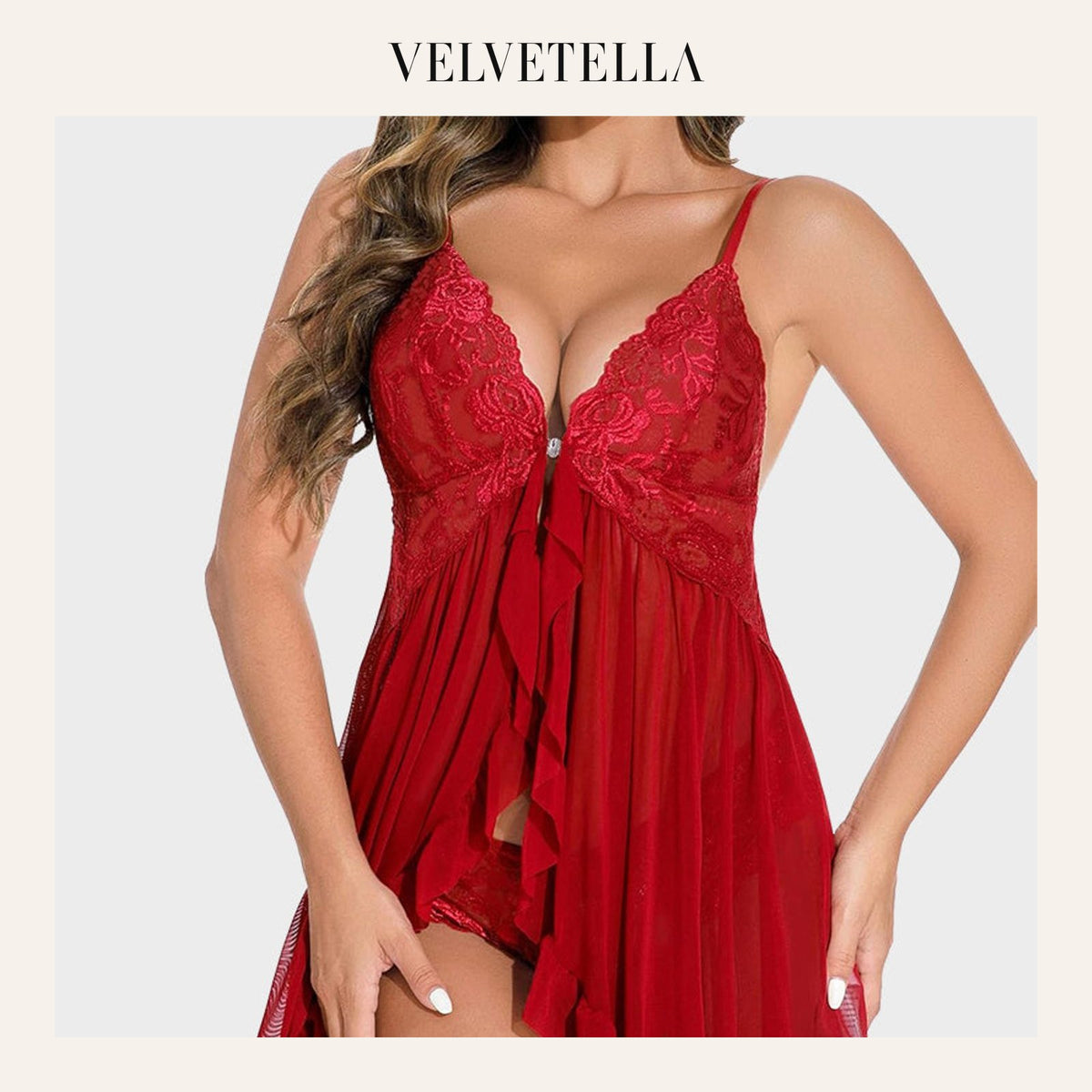 Sexy Lace Mesh See-Through Nightgown with Matching Thong | Velvetella