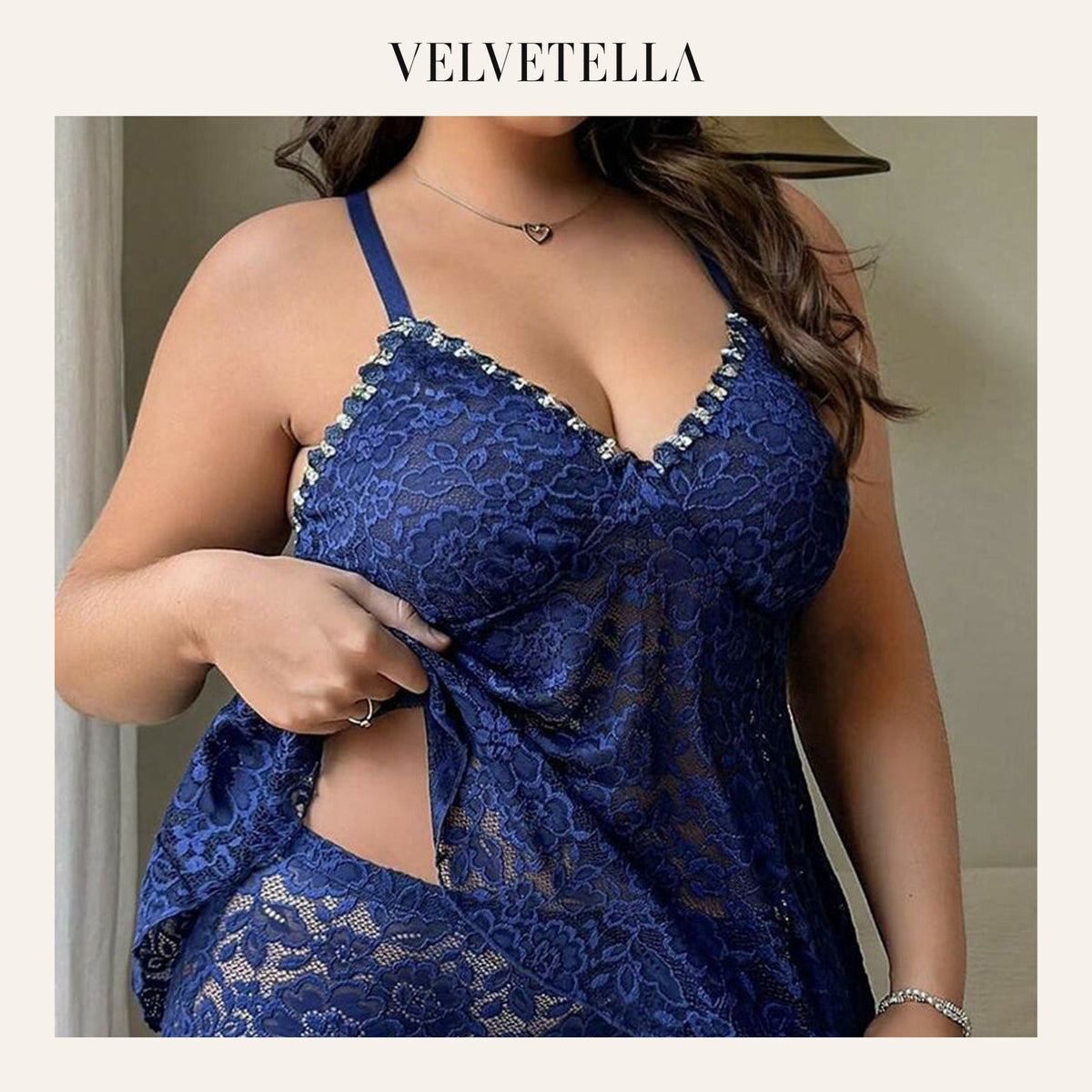 Sexy Plus Size Lace Camisole & Panty Set | Velvetella