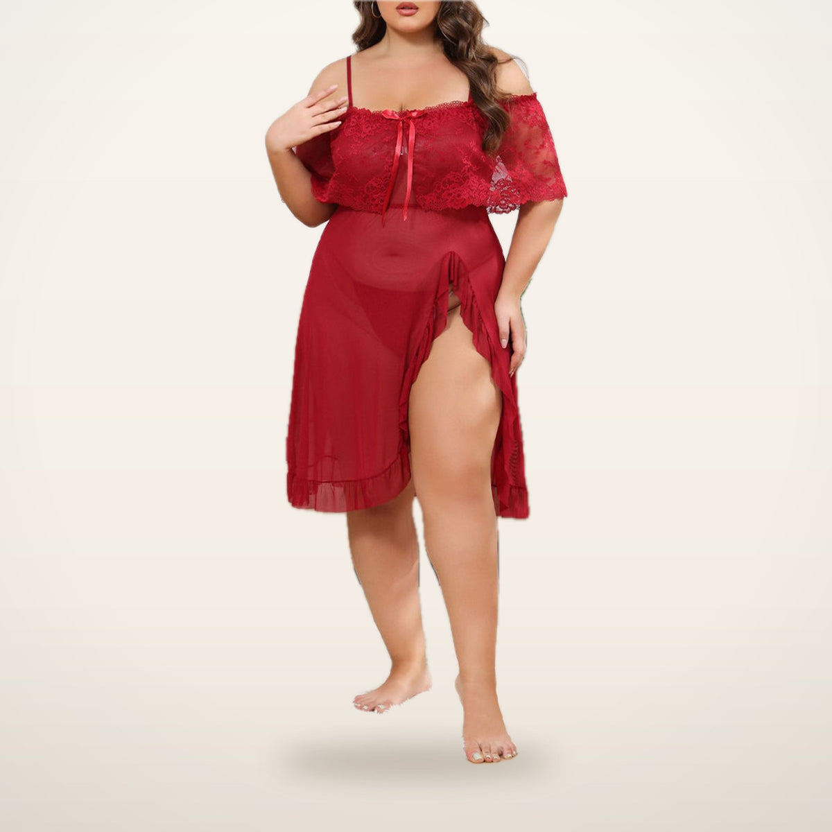 Luna Curve Sheer Lace Nightdress & Panty | Velvetella