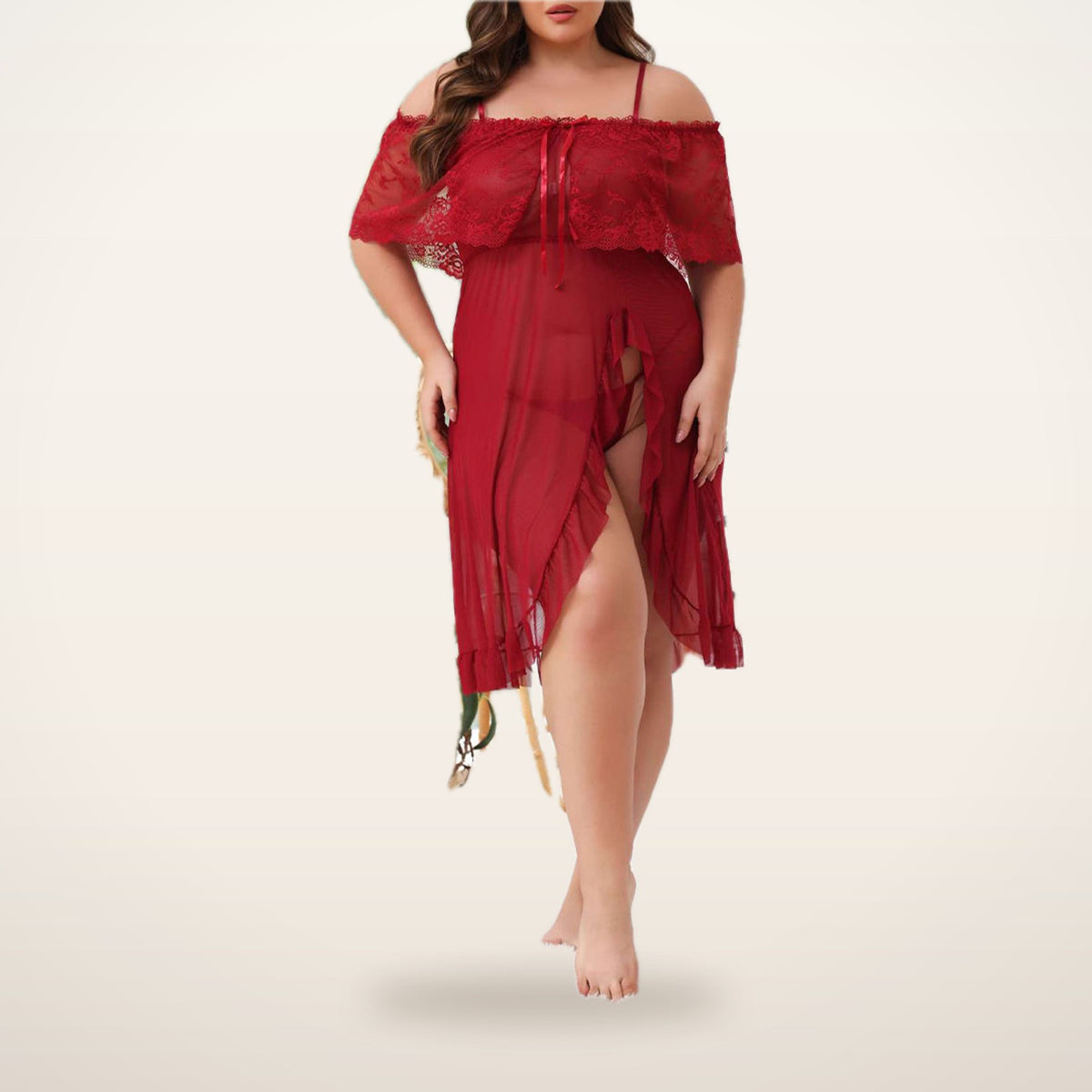 Luna Curve Sheer Lace Nightdress & Panty | Velvetella
