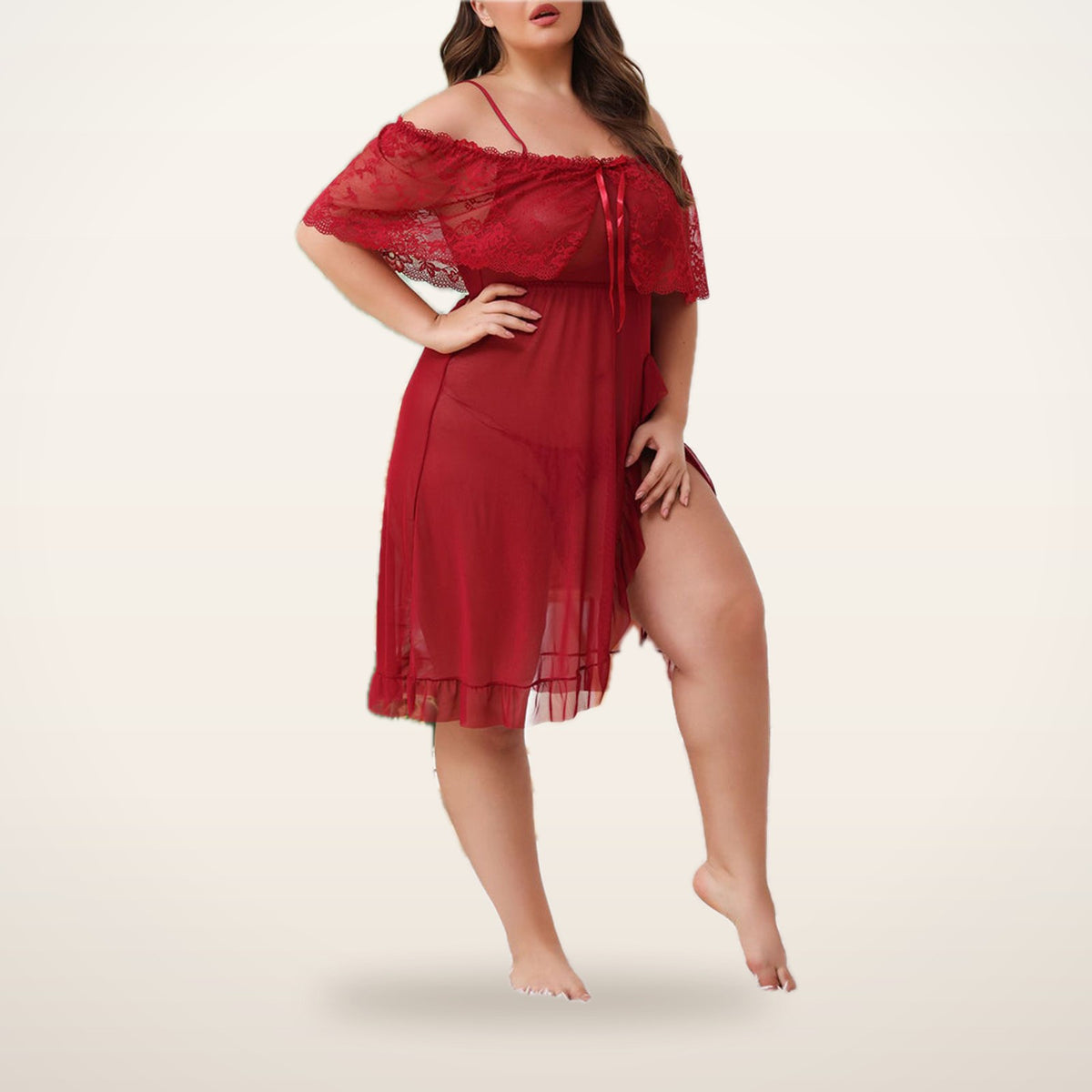 Luna Curve Sheer Lace Nightdress & Panty | Velvetella