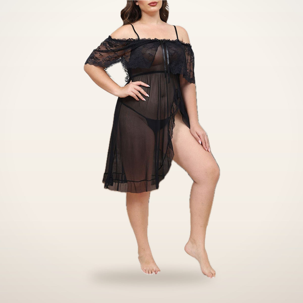Luna Curve Sheer Lace Nightdress & Panty | Velvetella