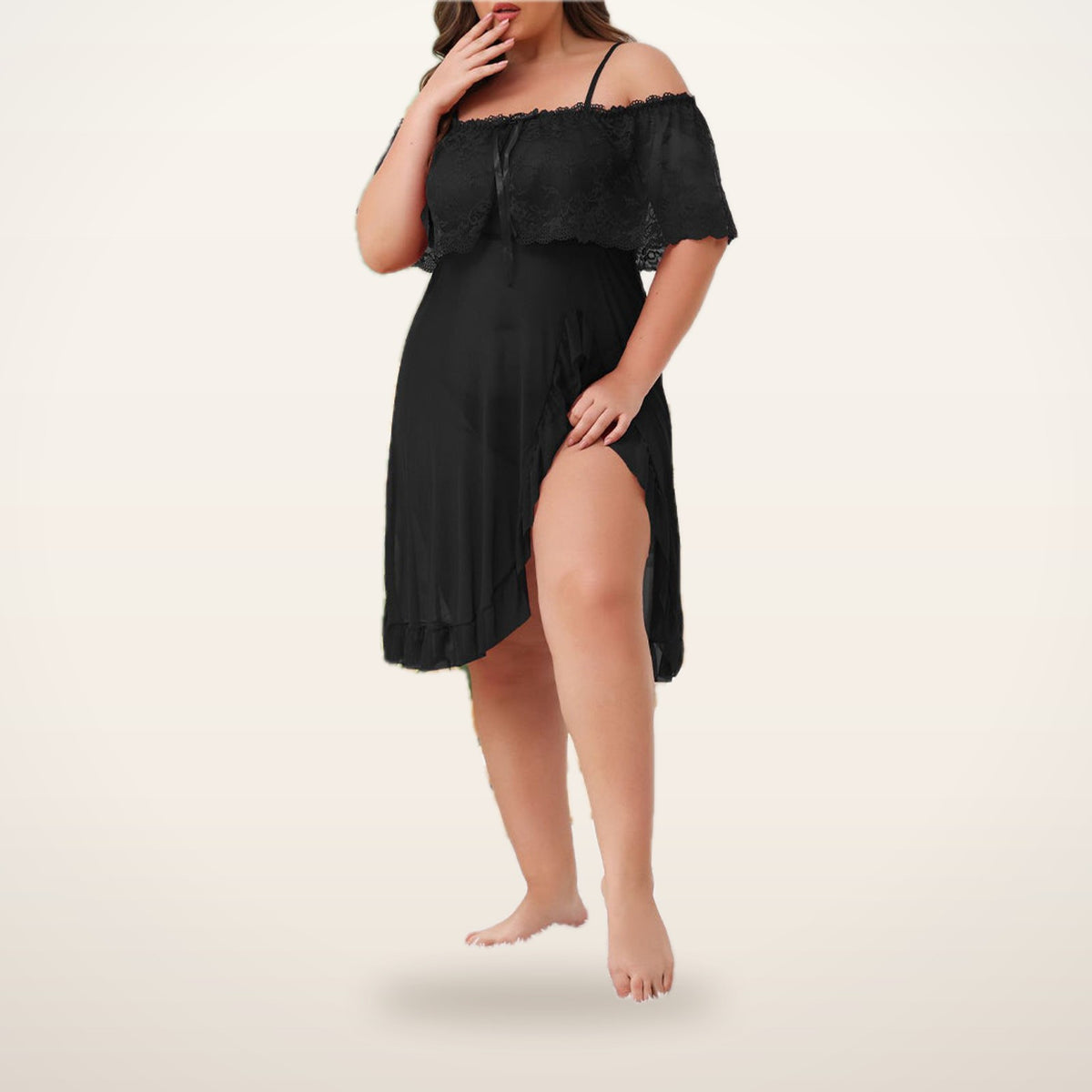 Luna Curve Sheer Lace Nightdress & Panty | Velvetella