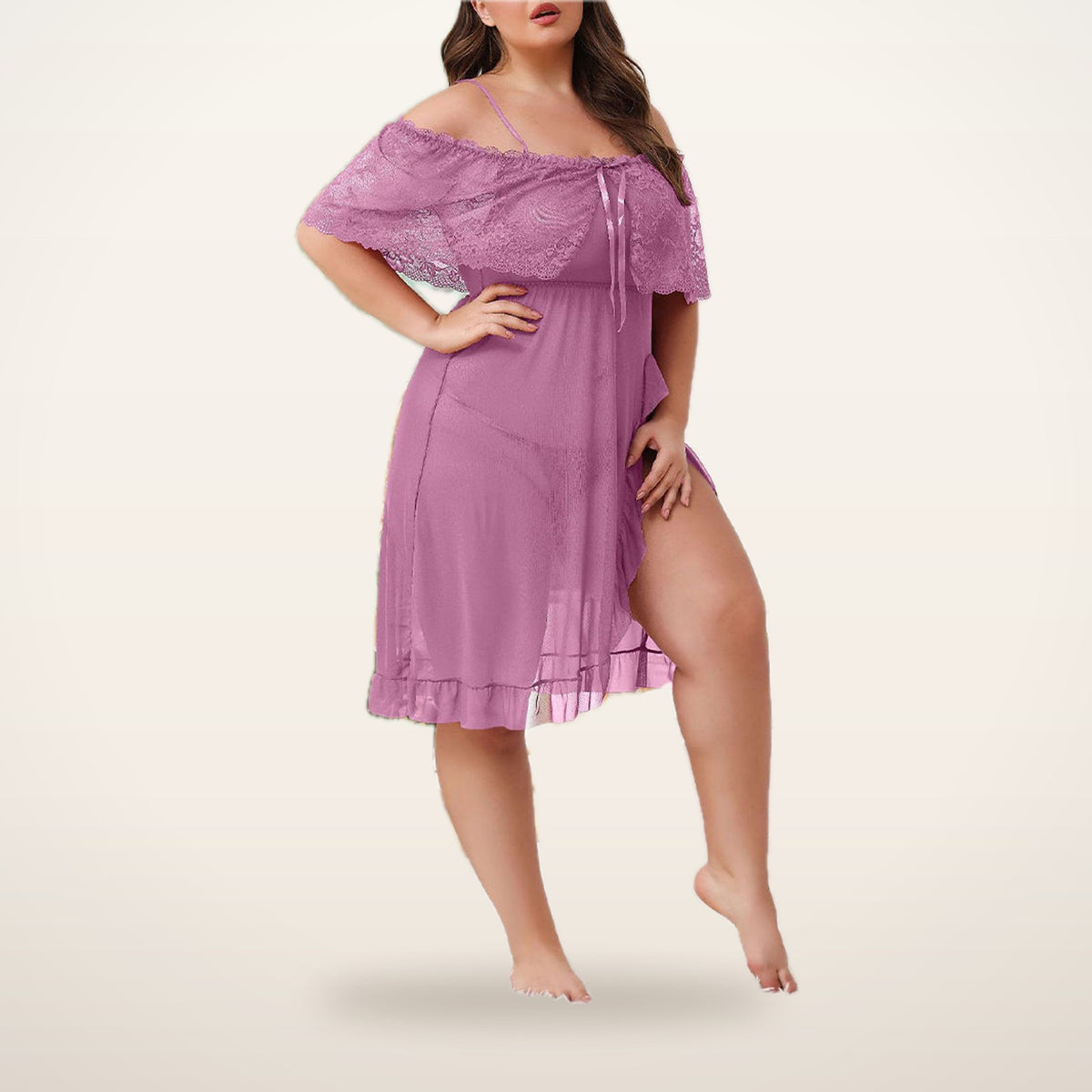 Luna Curve Sheer Lace Nightdress & Panty | Velvetella